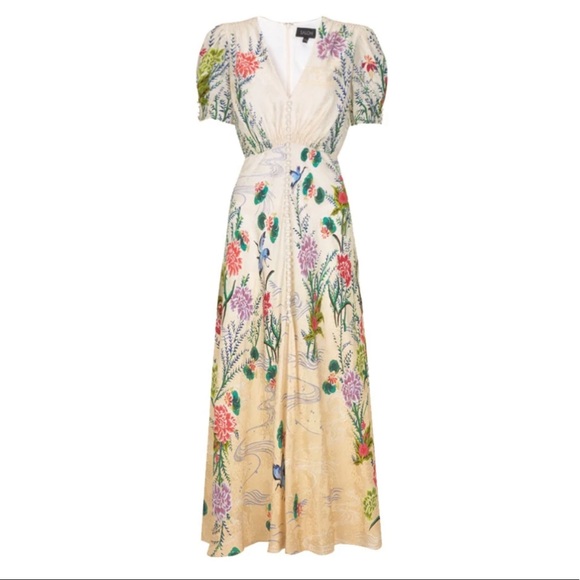 SOLD OUT SALONI Lea Long MIDI Dress in Camellia Print in white - Picture 2 of 3